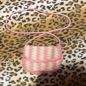 Pink and Cream Woven Crossbody Bag